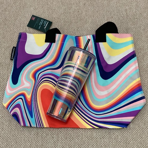 Starbucks Handbags - Starbucks 🎯 Water Marble Canvas Tote & Tumbler